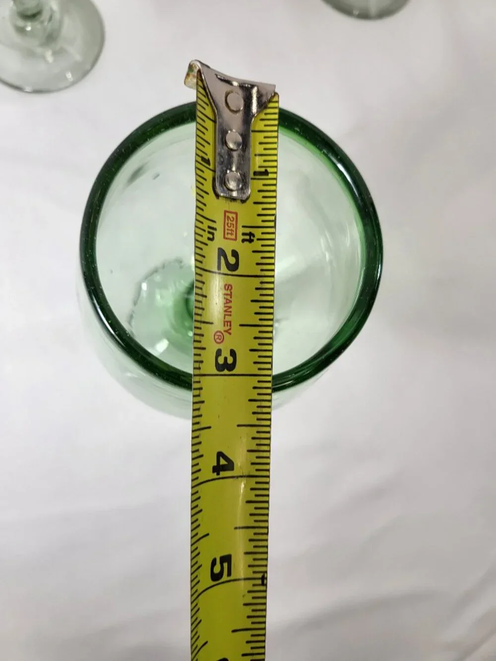 Vintage Hand‎ Blown Green Glass Goblets, Set of 3 Bubble Glass Wine Glasses